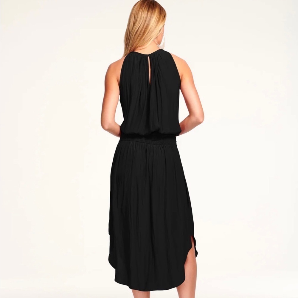 Ramy Brook Audrey Black Smocked Waist Crepe de Chine Midi Dress-Size P/US Small - Picture 13 of 15